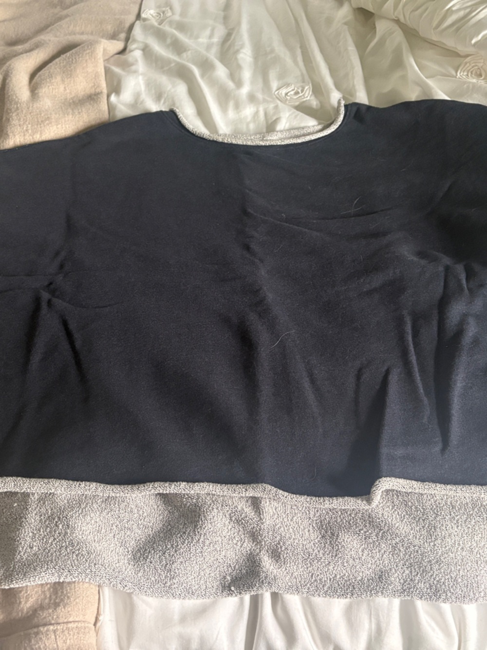 Frank & Eileen Black Crewneck Sweater with Ivory Trim